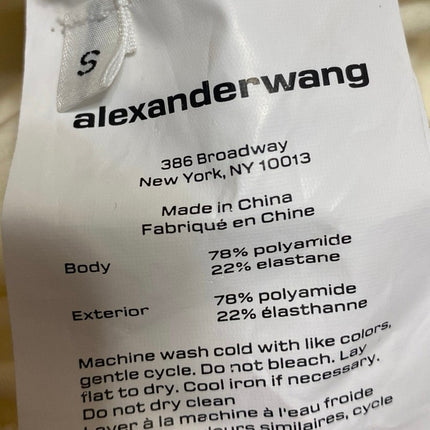 Alexander Wang Ivory White Satin Ruched Mock Neck Short Sleeve Blouse Top Size S