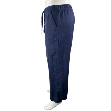 JOIE 100% Linen Womens Navy Blue Drawstring Relaxed Wide Leg Trouser Pants Sz XL