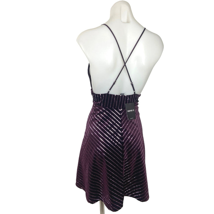 Forever 21 NWT Purple Velvet Sequin Plunging V-neck Crossback Strap Mini Dress S