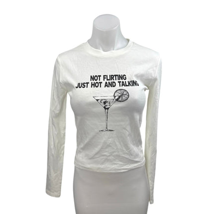 NWT Edikted Women's White Crewneck Long Sleeve Graphic Tee T-shirt Crop Top Sz S