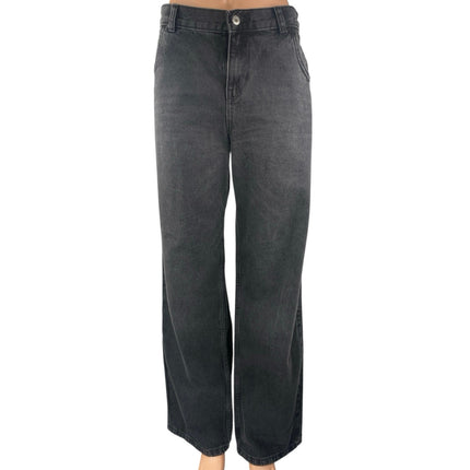 Mango MNG Women's Black Straight Wide Leg High Waist Denim Jeans Pants Size 6
