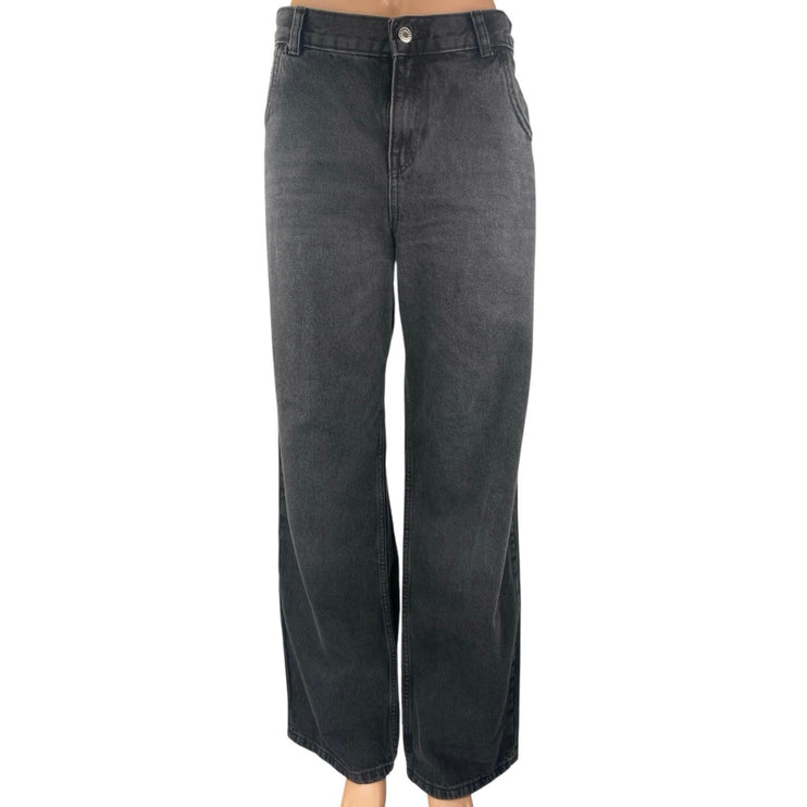 Mango MNG Women's Black Straight Wide Leg High Waist Denim Jeans Pants Size 6