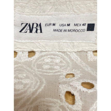 Zara Women's Whote Eyelet Embroidered Half Sleeve button Down Shirt Top Size M