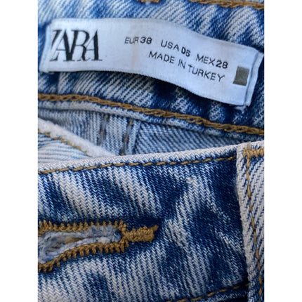 Zara Women's Blue Light Wash Distressed High Rise Flared Bootcut Denim Jeans 6
