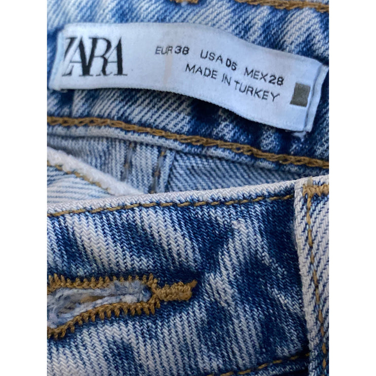 Zara Women's Blue Light Wash Distressed High Rise Flared Bootcut Denim Jeans 6