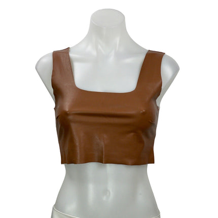 Commando Women's Brown Faux Leather Vegan Sleeveless Square Neck Crop Top Size S