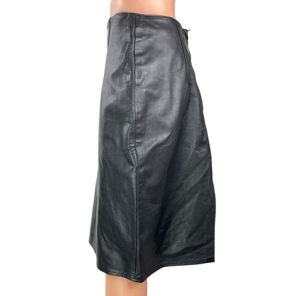 Attencione Black Faux Leather High Waisted Knee Length Straight Pencil Skirt 10