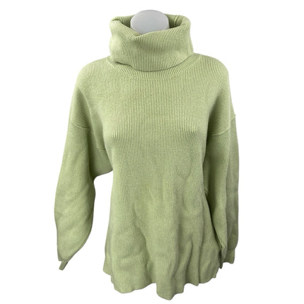Free People Softly Structured Green Rib Knit Turtleneck Tunic Sweater Top Size S