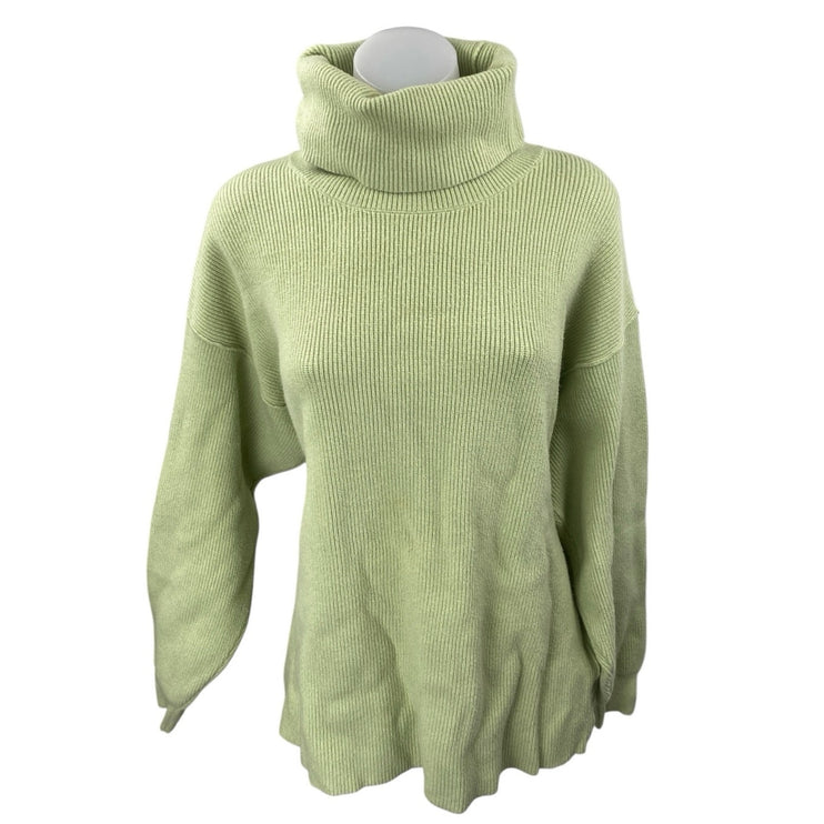 Free People Softly Structured Green Rib Knit Turtleneck Tunic Sweater Top Size S