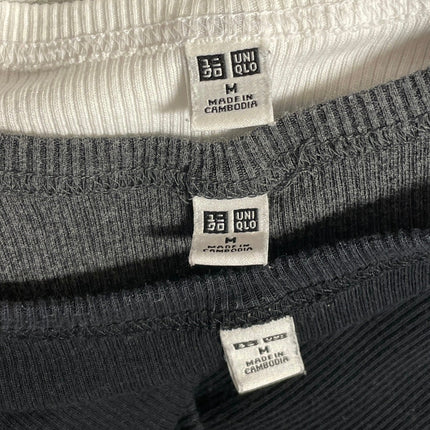 Uniqlo Men's Gray Black White Ribbed Knit Scoop Neck Tank Top Pack of 3 Size M