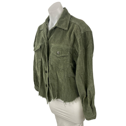 POL Women's Green Corduroy Long Sleeve Pocket Button Down Utility Jacket Size S