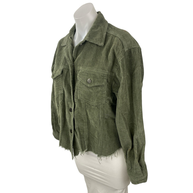 POL Women's Green Corduroy Long Sleeve Pocket Button Down Utility Jacket Size S