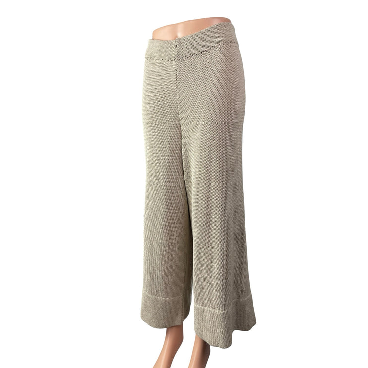 Zara Women's Beige Knit High Waisted Wide Leg Flare Trousers Lounge Pants Size S