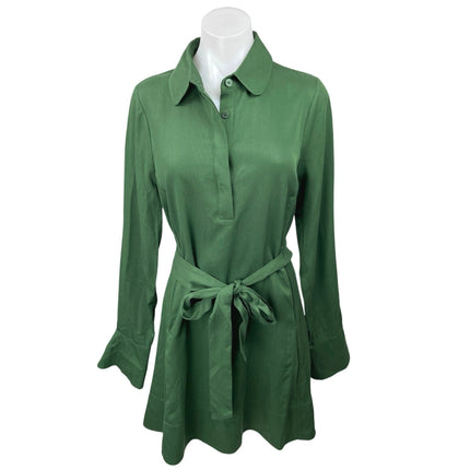 NEW Darling Green Long Sleeve Button Collar Tie Waist Belted Mini Shirt Dress S