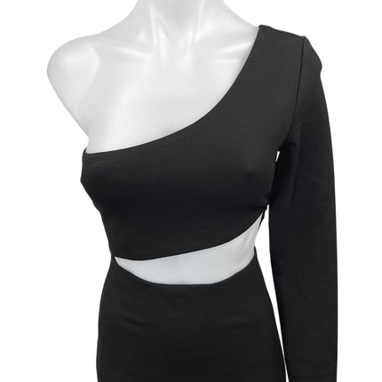 NEW Tiger Mist Nova Black One Shoulder Cutout Long Sleeve Mini Bodycon Dress XS