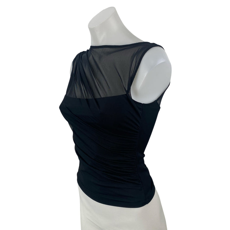 Abercrombie & Fitch Black Sleeveless Mesh Bateau Neck Tank Blouse Top Size XS