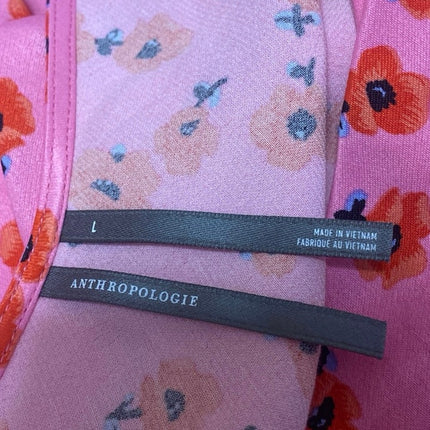 Anthropologie Pink Floral Floral Cowl Neck Sleeveless Mini Tank Dress Size L