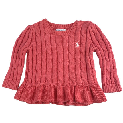 Ralph Lauren Baby Toddler Girls Orange Cotton Peplum Cable Knit Sweater Top 9M