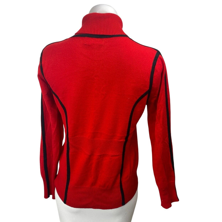 Carmen Marc Valvo Women's Red Knitted Long Sleeve Turtle Neck Sweater Top Sz L