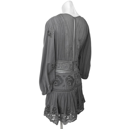 Free People Gray Plunge V Embroidered Eyelet Tea Time Boho A Line Mini Dress 12