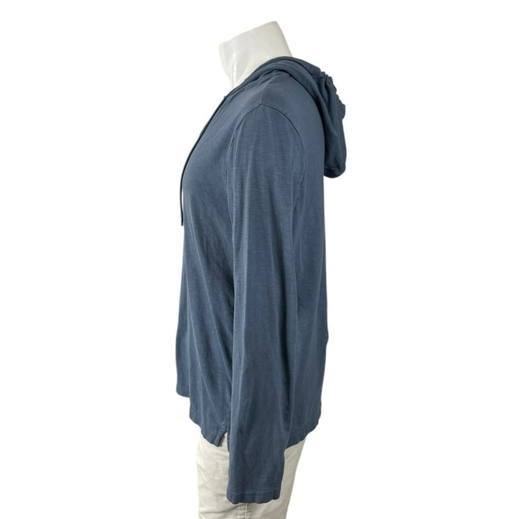 Michael Kors Men's Blue Long Sleeve Hoodie Hooded Henley Sweatshirt Top Size M