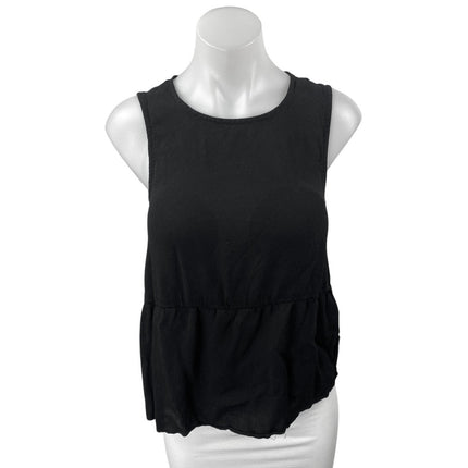 Madewell Women's Black Sleeveless Crew Neck Ruffle Peplum Blouse Tank Top Size S