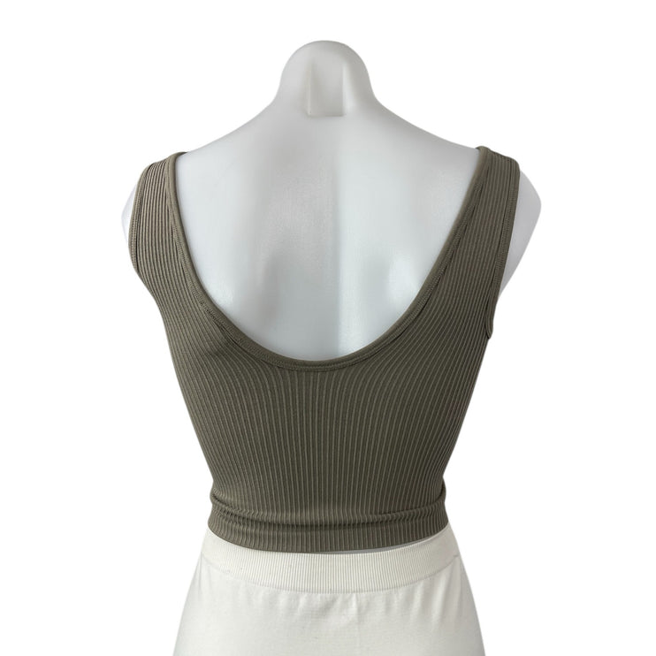 Gymshark Olive Green Ribbed Knit Sleeveless Yoga Athletic Sports Bra Crop Top S