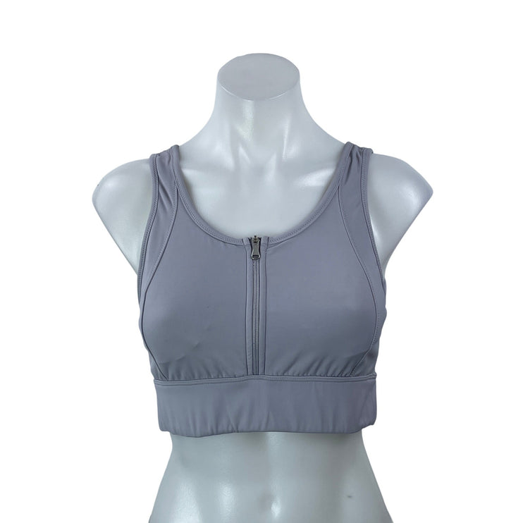 Varley Gray Purple Sleeveless Zip Up Yoga Athletic Crop Top Sports Bra Size M