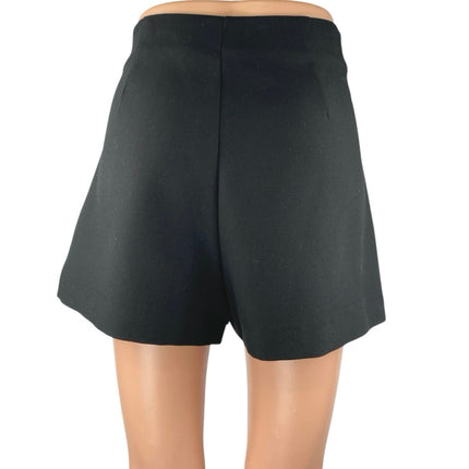 Zara Black Buckle Strap High Waisted Pleated A Line Mini Skort Skirt Size M