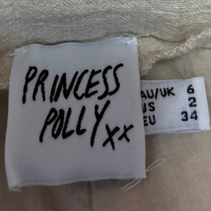 Princess Polly Cream White Linen High Waist Pleated Casual Zipper Shorts Size 2