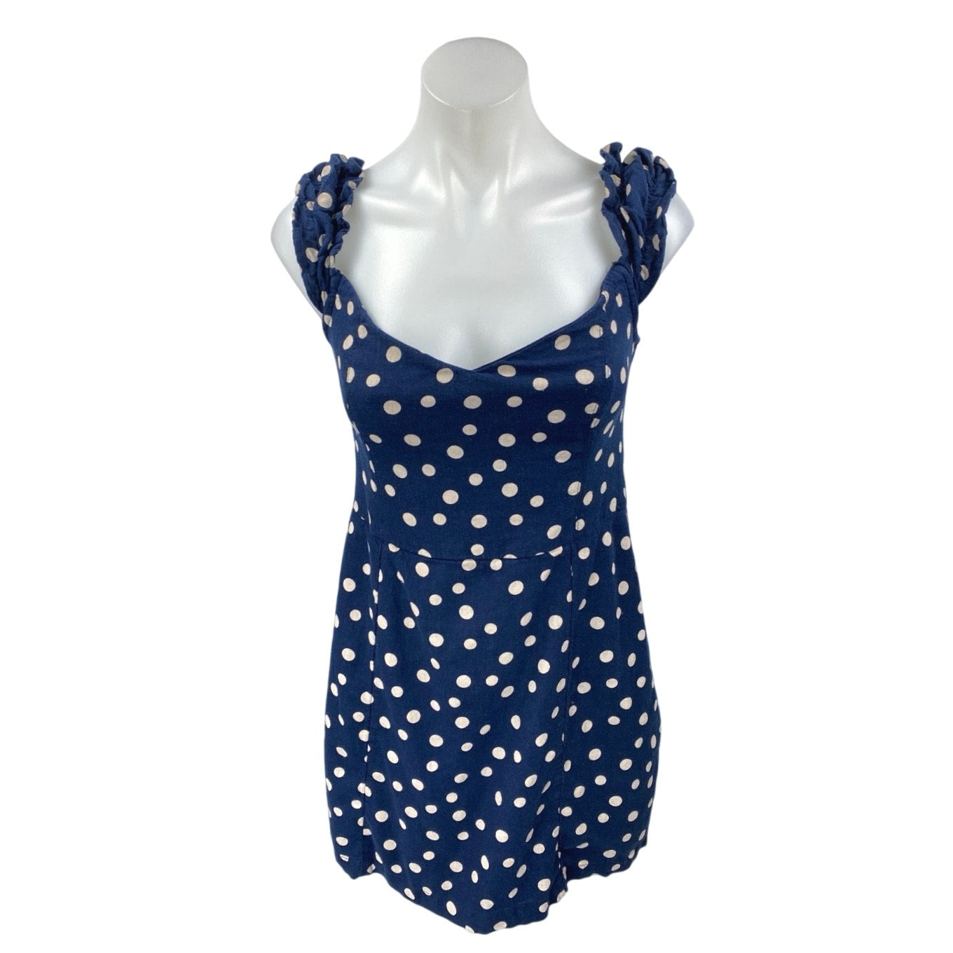 Abercrombie & Fitch Blue White Polka Dots Sleeveless Ruffle Mini Tank Brie Abercrombie & Fitch Blue White Polka Dots Sleeveless Ruffle Mini Tank Brie