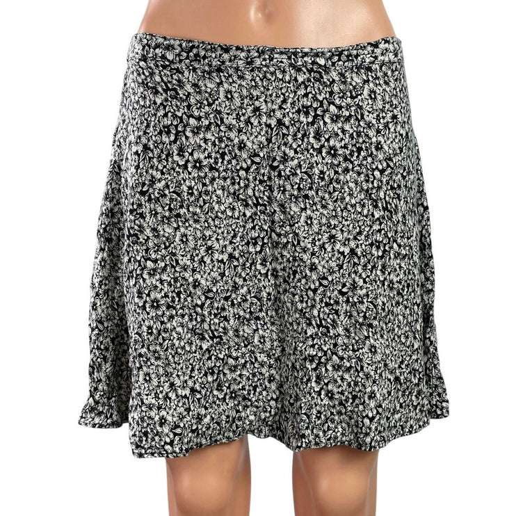 Kimchi Blue Black White Floral Mid Waist Zip Flare A Line Mini Skirt Size M