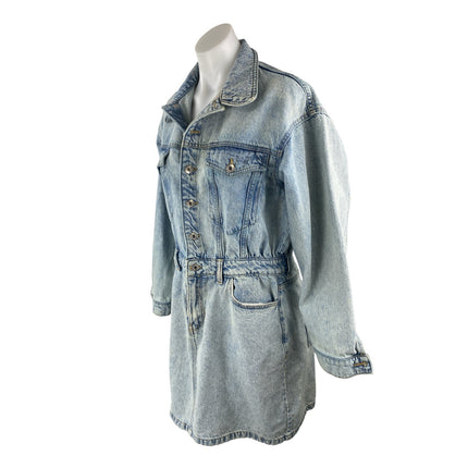 MNG Mango Women's Blue Denim Collared Long Sleeve Button Down Mini Shirt Dress 8