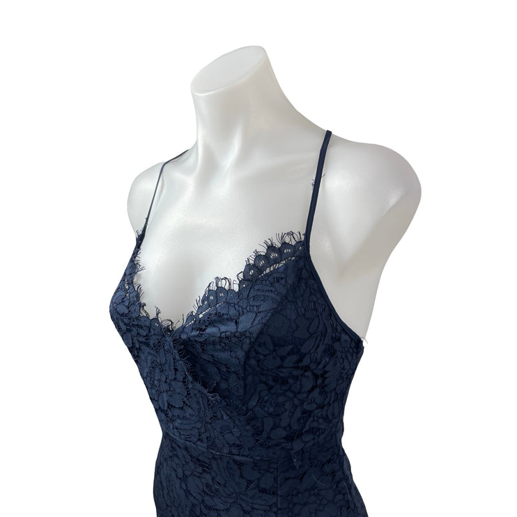 NEW Lulus Flirting With Desire Navy Blue Floral Lace Mini Bodycon Dress Size XS