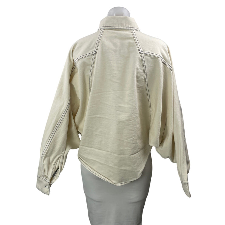Blanche Alina Women's Beige Long Sleeves Pockets Button Down Overshirt Jacket 36