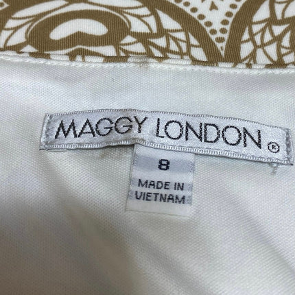 Maggy London Gold White Damask Cap Sleeve Boat Neck Mini Sheath Dress Size S