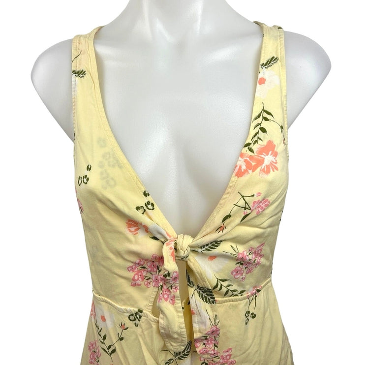 Abound Yellow Floral Print Tie Knot Front Sleeveless Maxi Summer A-Line Dress L