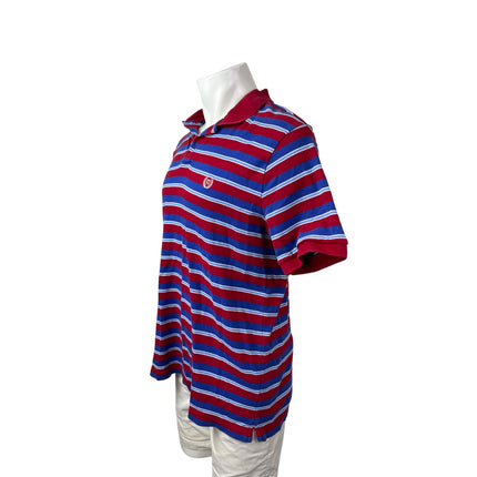 Chaps Men's Red Blue Striped Logo Short Sleeve Golf Casual Polo Shirt Top Size L