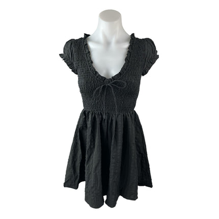 Princess Polly Black Smocked Ruffle Scoop Pleated Short Sleeve Romper Shorts 0