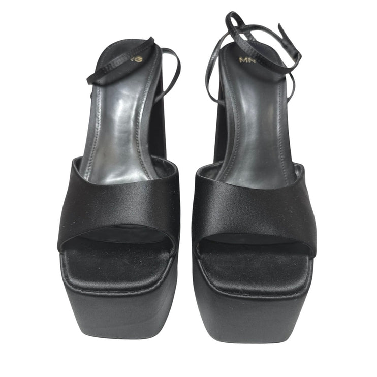 MNG Mango Women's Black Platform Ankle Strap High Heels Maxi Sandals Size 7.5