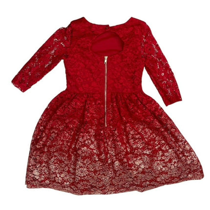 Blush by US Angels Girls Red Floral Lace Metallic Gold Fit & Flare Dress Size 8