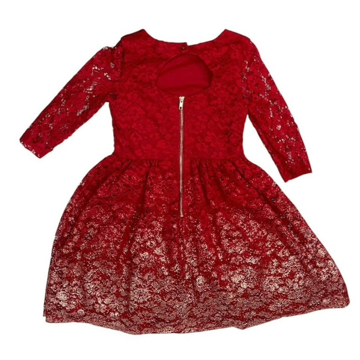 Blush by US Angels Girls Red Floral Lace Metallic Gold Fit & Flare Dress Size 8