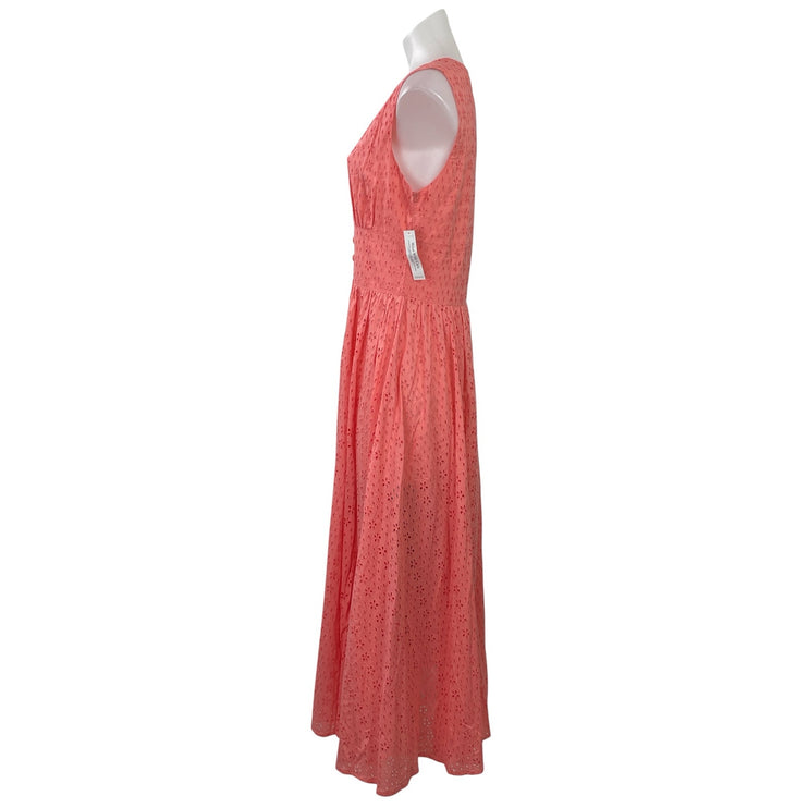 NEW Venus Coral Pink Orange Sleeveless Eyelet Embroidered A-line Maxi Dress Sz 8