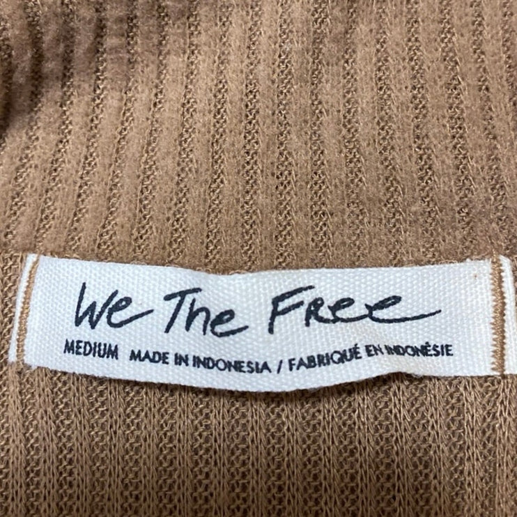 Free People We The Free Tan Ribbed Knit Long Sleeve V Neck Sweater Top Size M