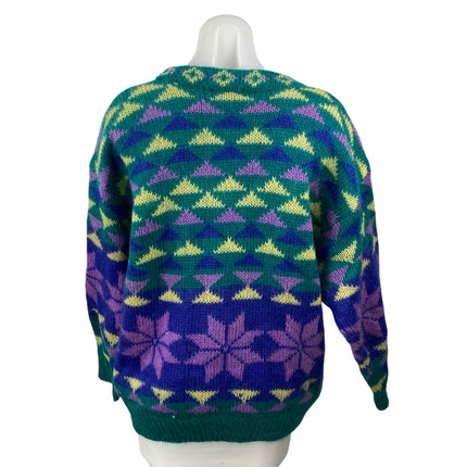 Gallagher Women's Blue Fair Isle Floral Long Sleeve Crew Neck Sweater Top Size L