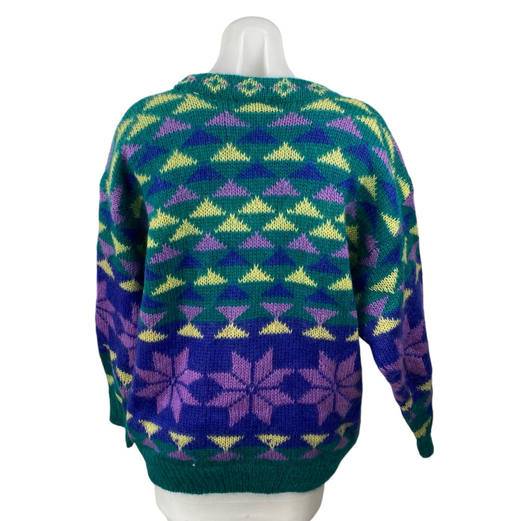 Gallagher Women's Blue Fair Isle Floral Long Sleeve Crew Neck Sweater Top Size L
