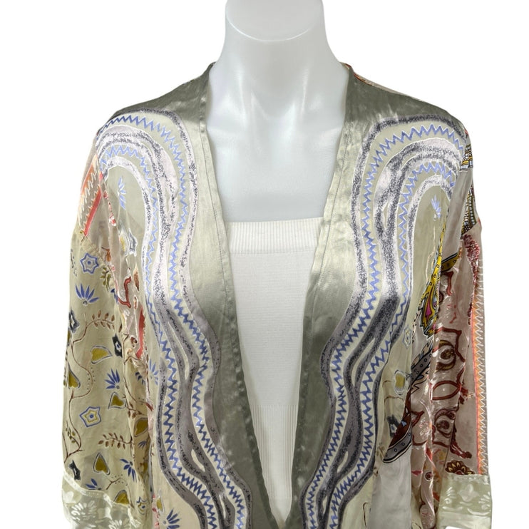 Anthropologie Floreat Silk Satin Paisley Patchworks Lace Kimono Cardigan Top S