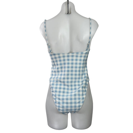 NEW Forever 21 Blue Gingham Check Cutout One Piece Swimsuit Swimwear Size L