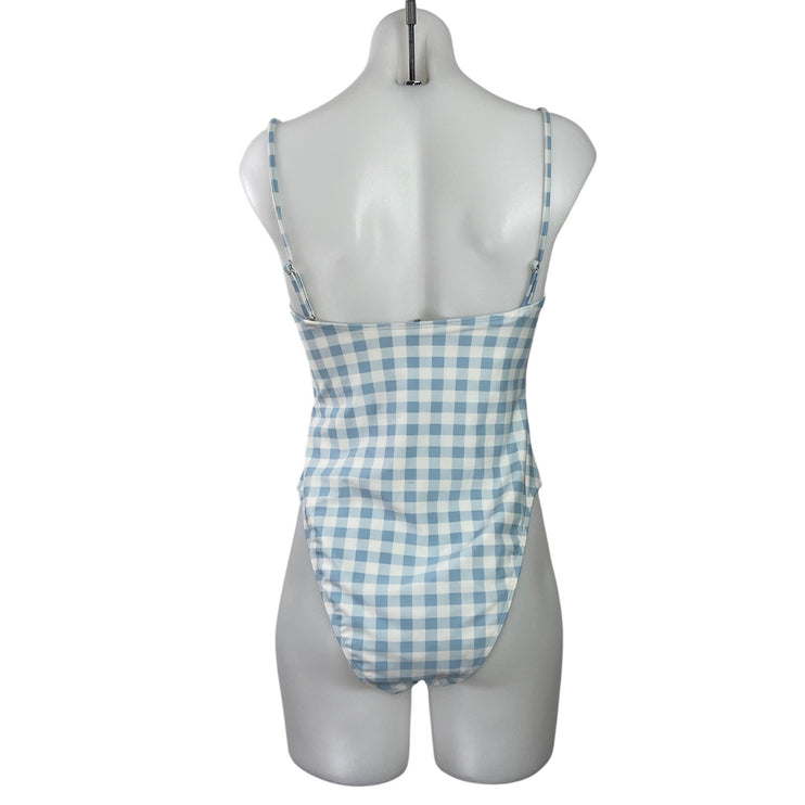 NEW Forever 21 Blue Gingham Check Cutout One Piece Swimsuit Swimwear Size L