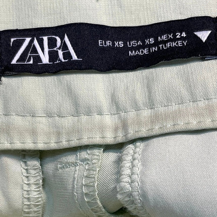 Zara Womens Green High Waisted Pleated Straight Wide Leg Trousers Dress Pants XS